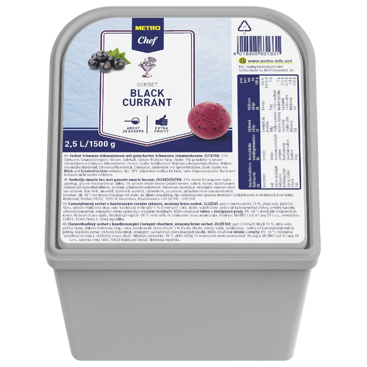 Blackcurrant sorbet ice cream 2.5 l