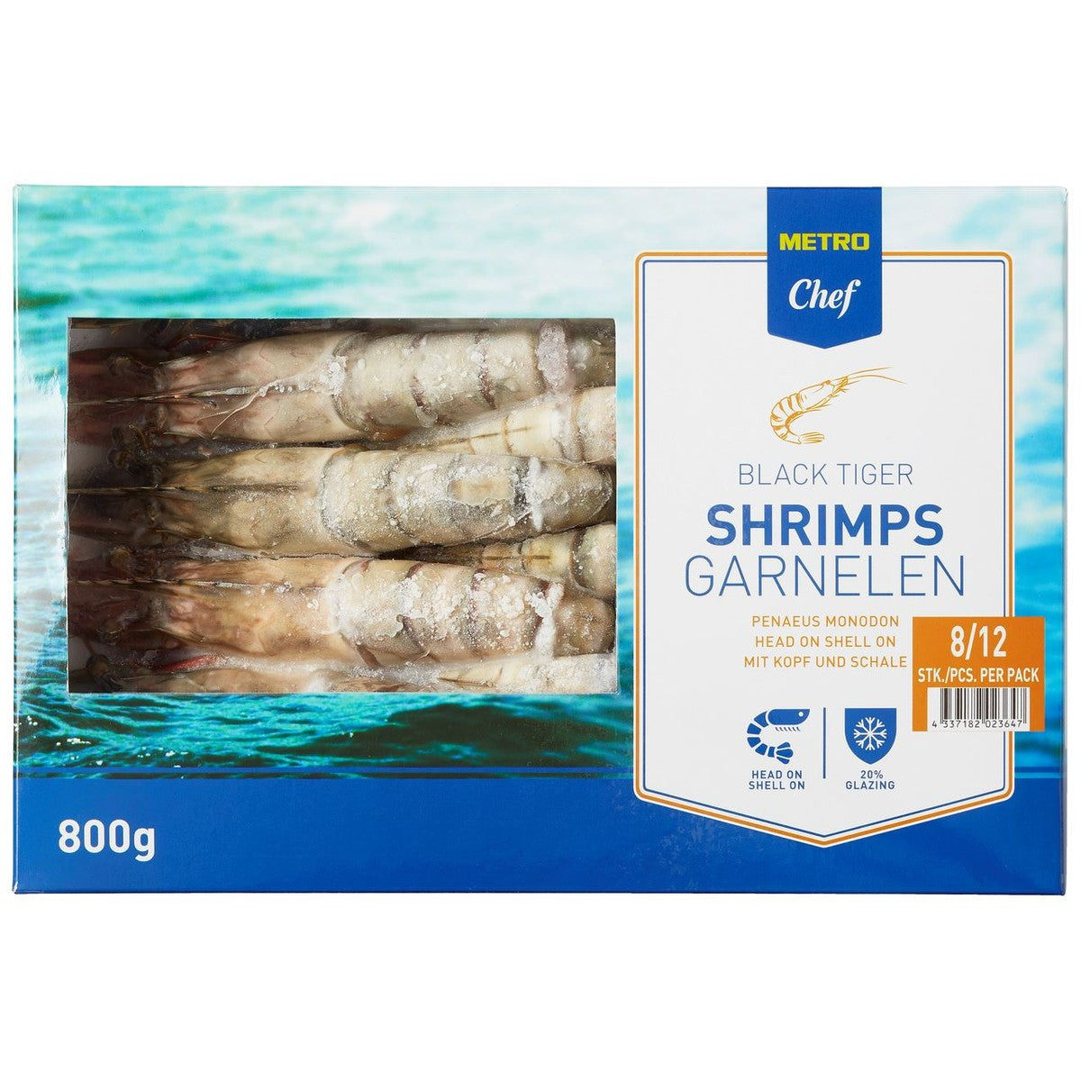 Raw Black Tiger shrimps with head and shell 8/12 800 g