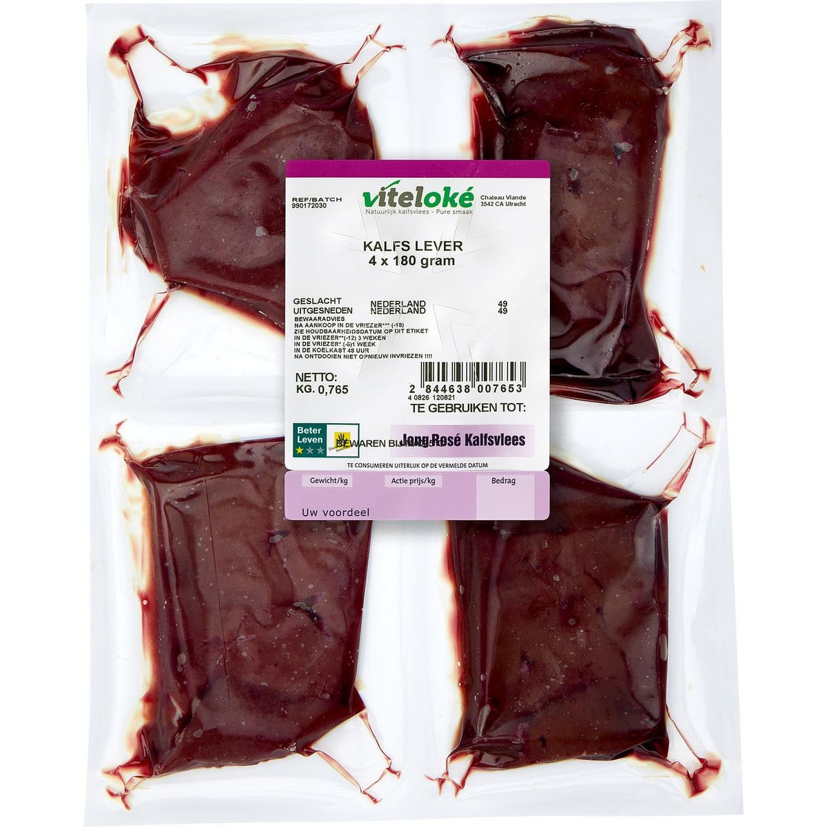 Veal liver 4 x 180 grams (frozen)