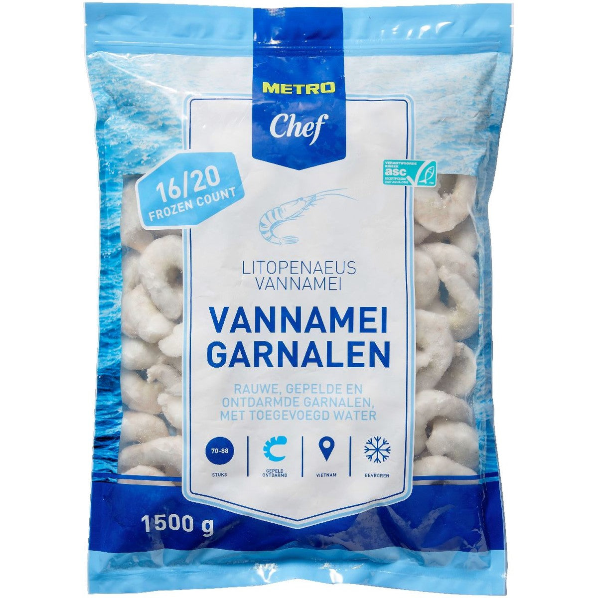 Vannamei shrimp ASC peeled and deveined 16/20 1.5 kg