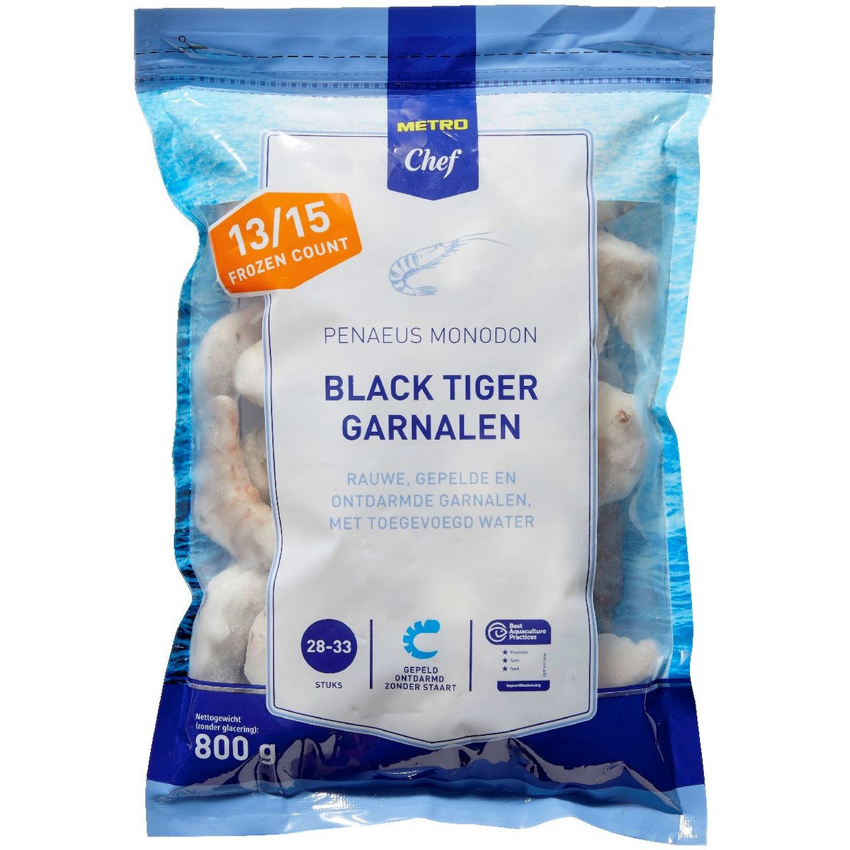 Black tiger shrimp peeled & deveined 13/15 800 g