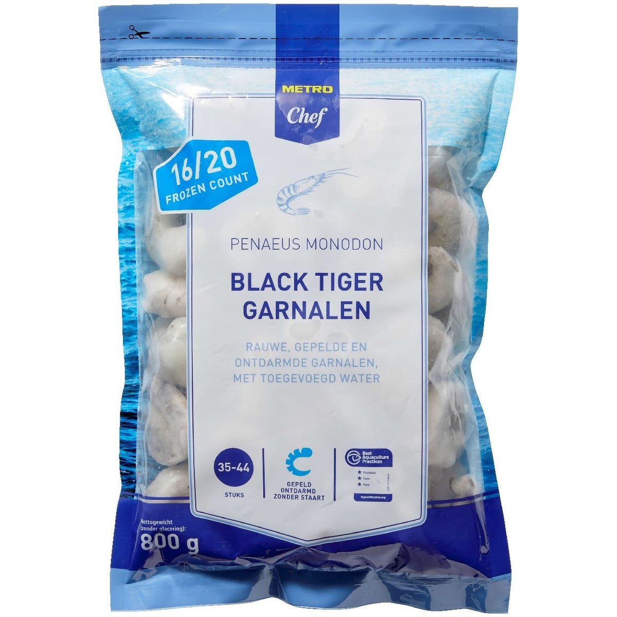 Black tiger shrimp peeled & deveined 16/20 800 g