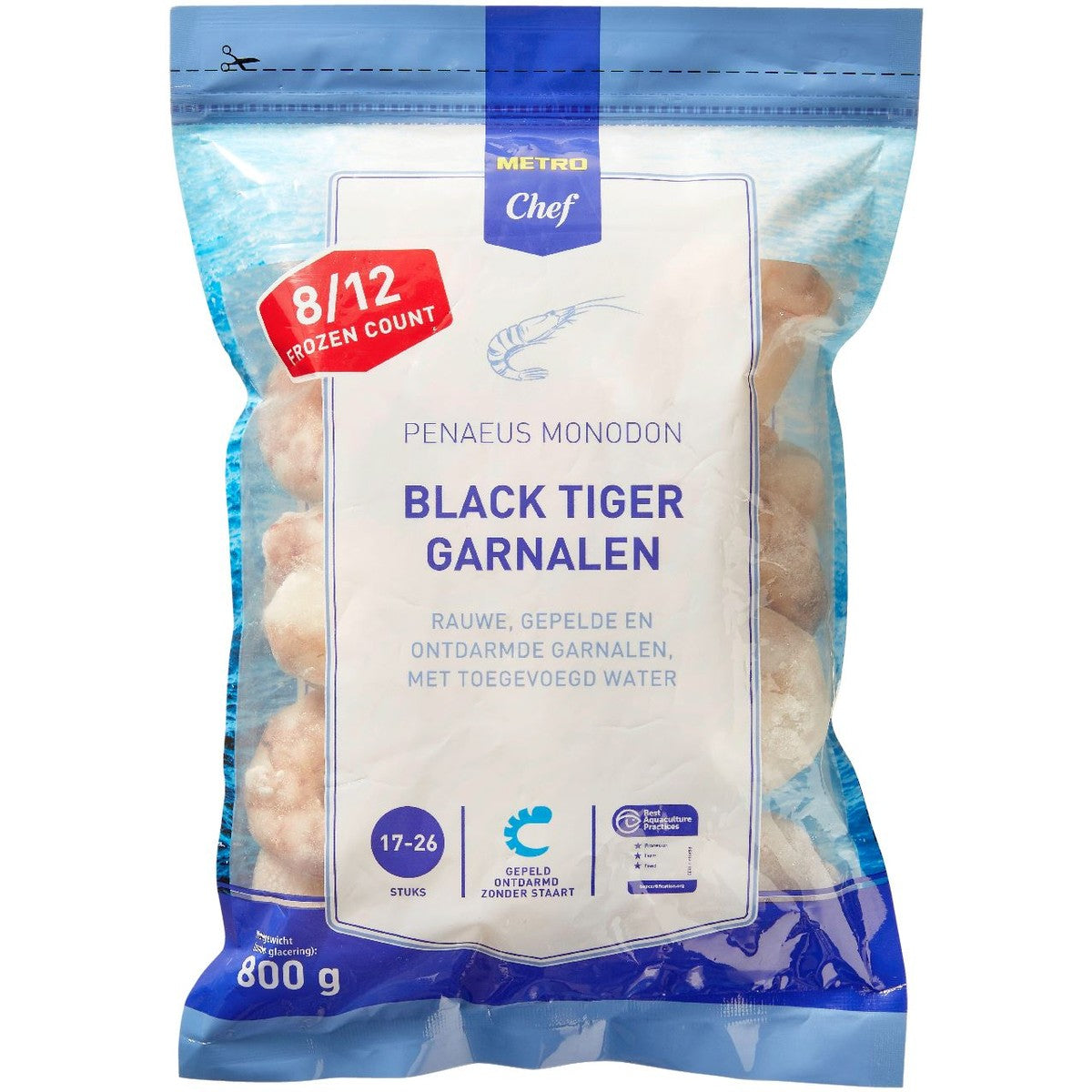 Black tiger saltwater shrimp peeled 8/12 1 kg