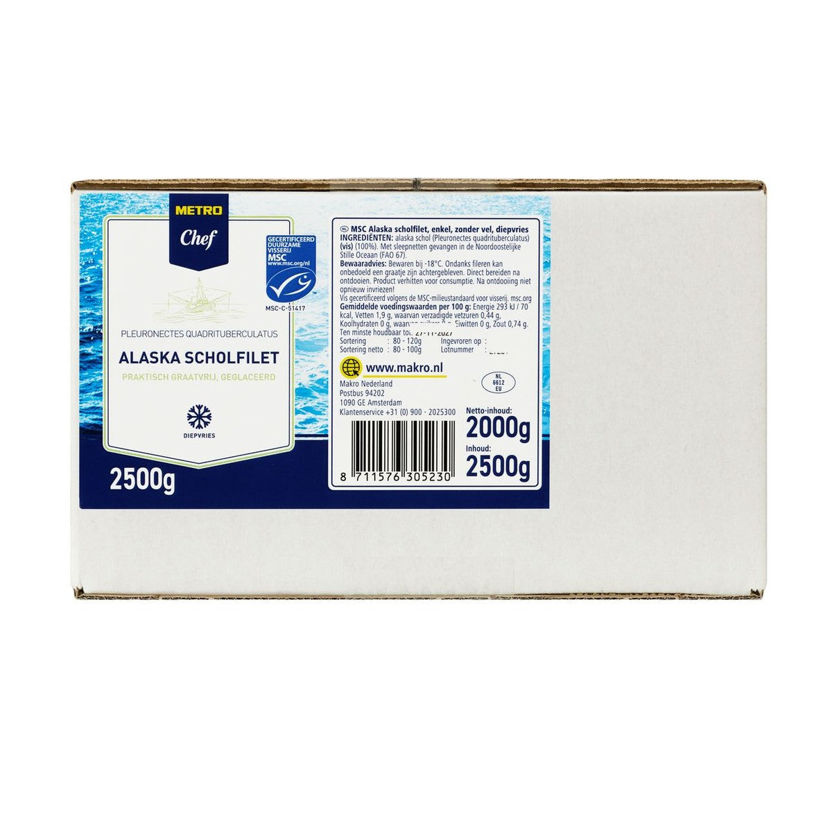 Plaice fillet Alaska without skin MSC 2.5 kg