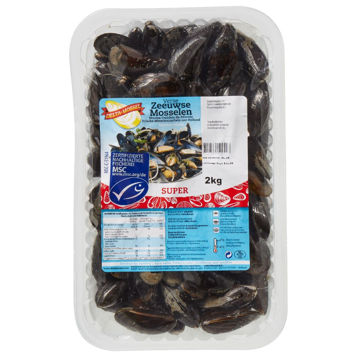 DELTA MUSSEL MSC Zeeland Mussels Super 2 kg