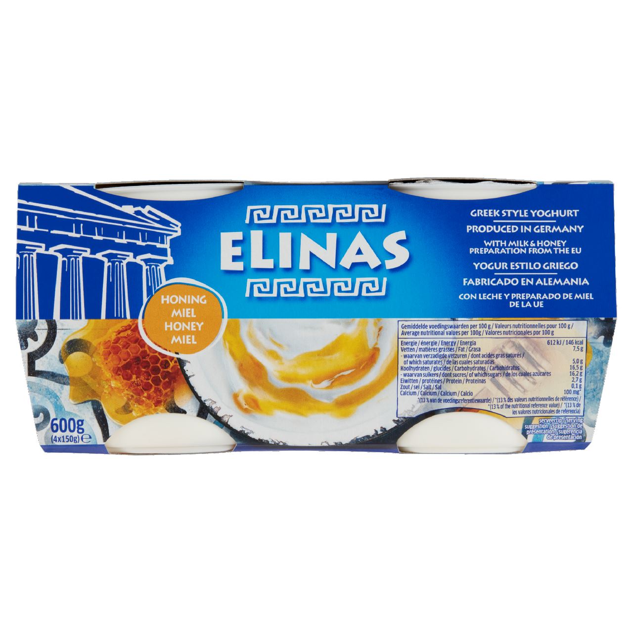 ELINAS Yogurt Greek Style Honey 4 x 150 g