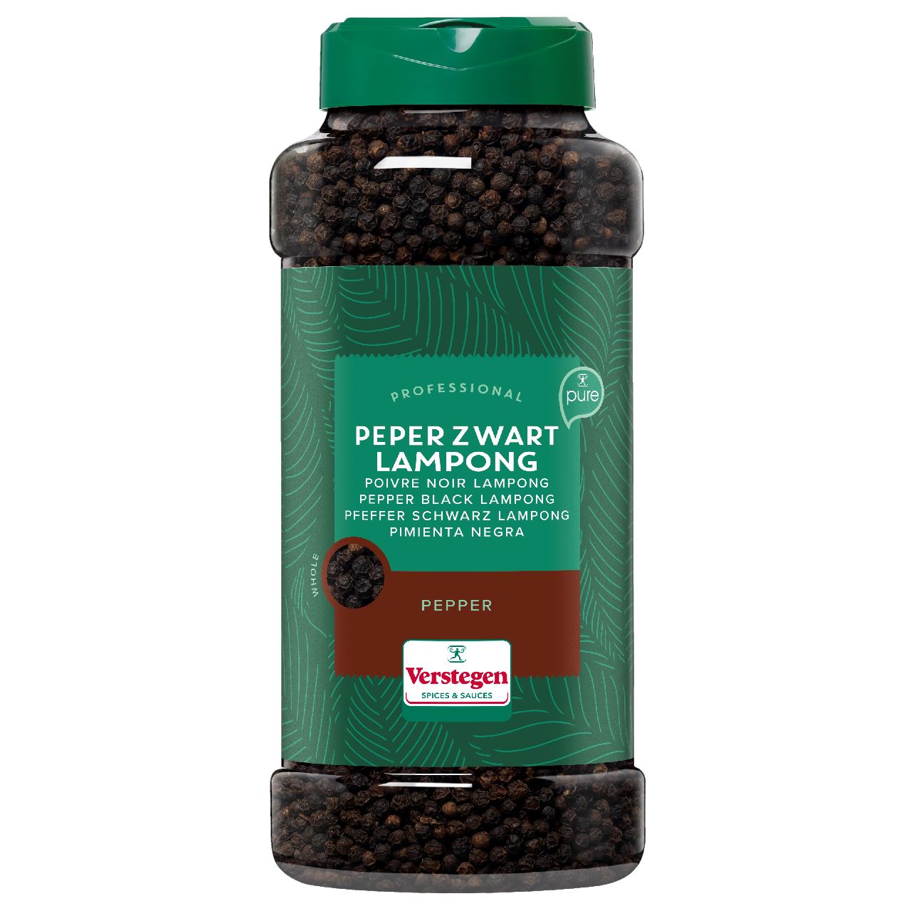Verstegen Pepper black lampong whole PURE 580 g shaker