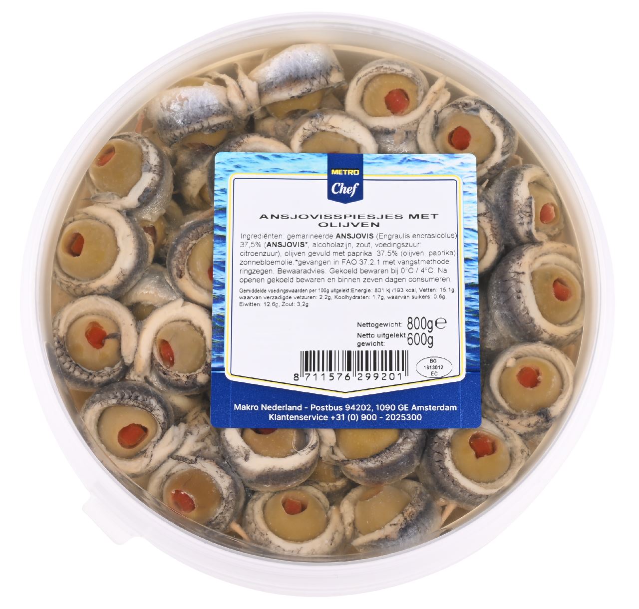 Anchovy skewer olive 800 g