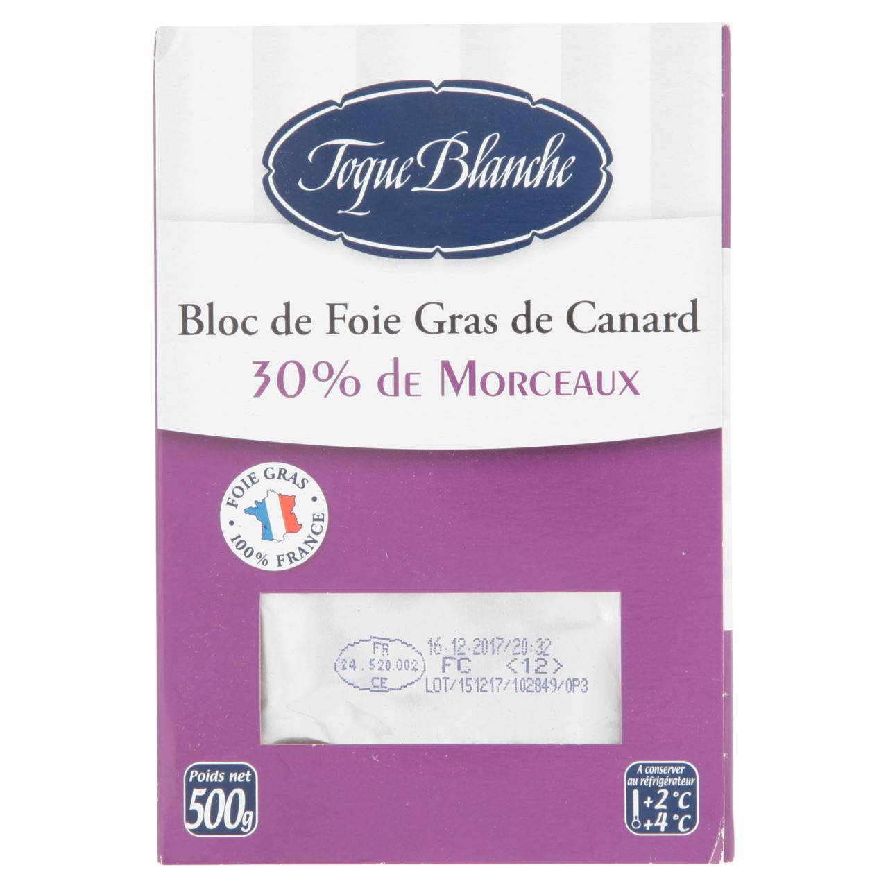 Toque Blanche Bloc de Foie Gras de Canard 500 grams