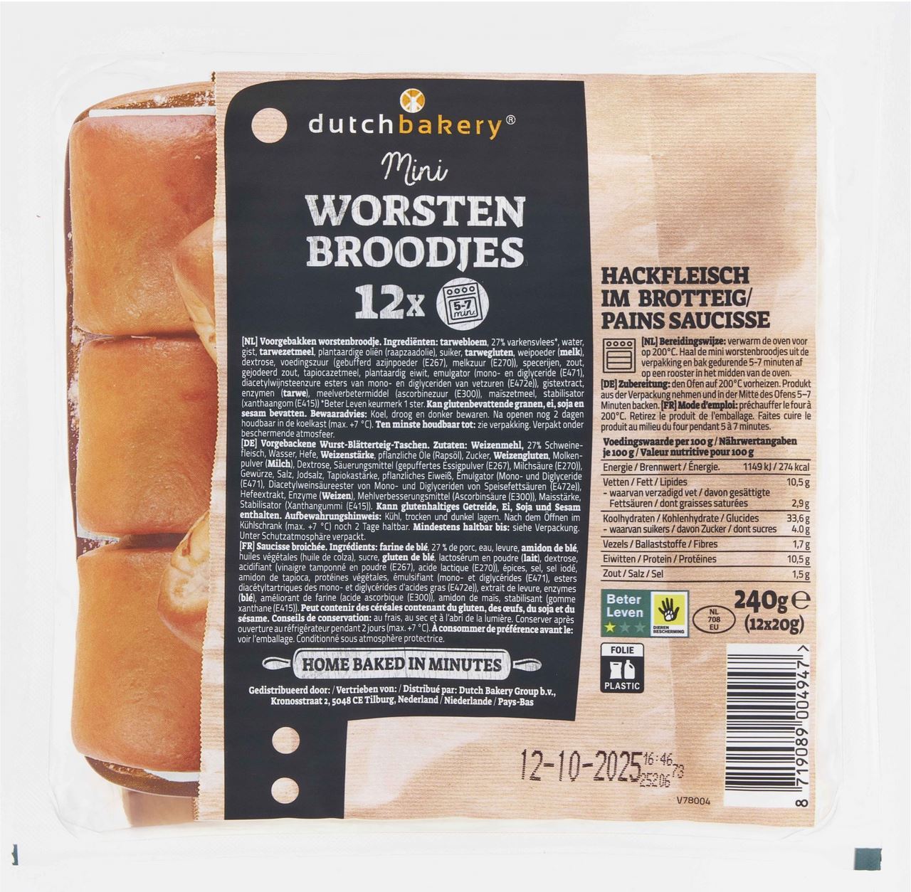 Dutch Bakery Mini Sausage Rolls 12 x 20 g