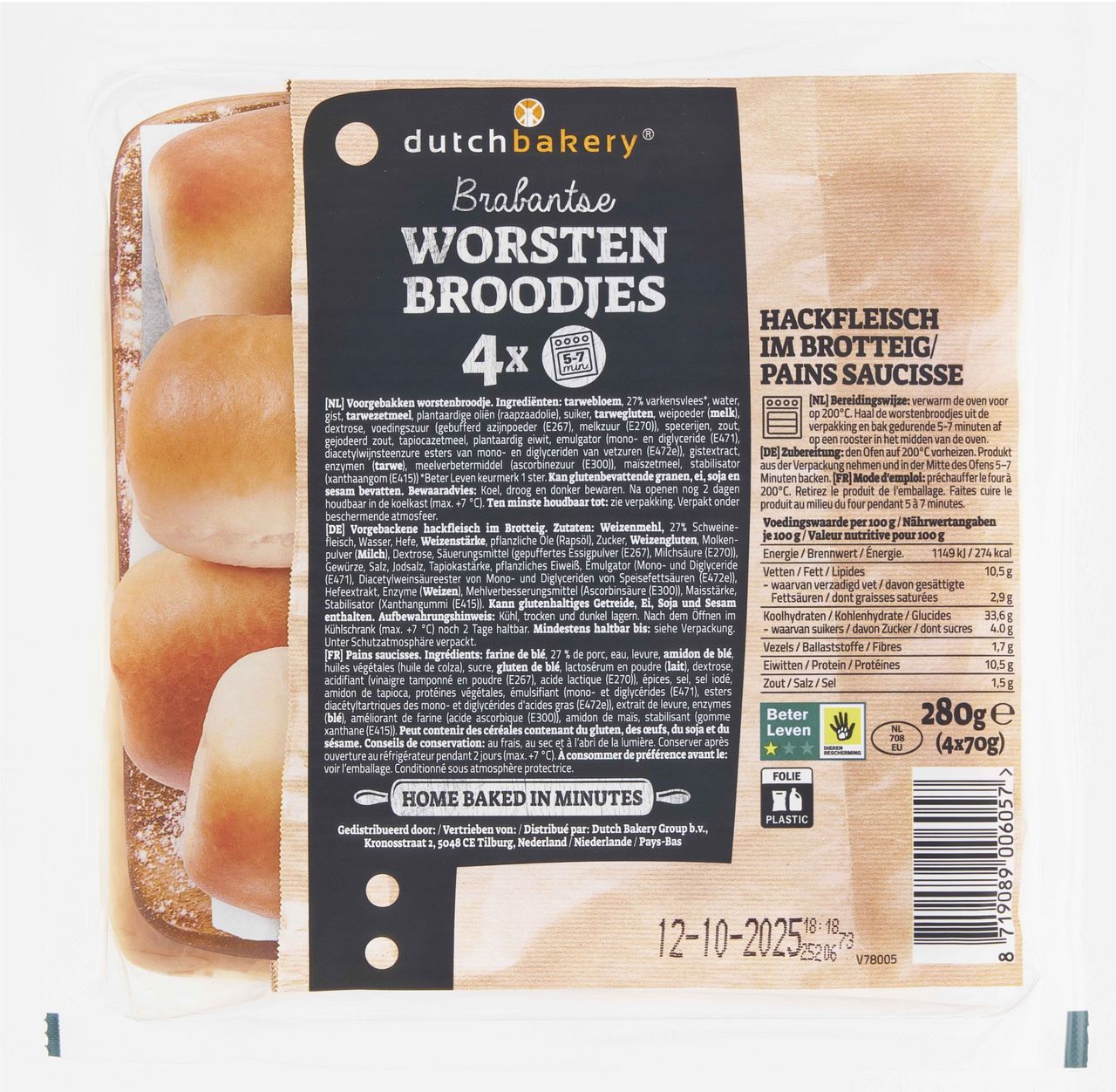 Dutch Bakery Brabantse Sausage Rolls 4 x 70 g