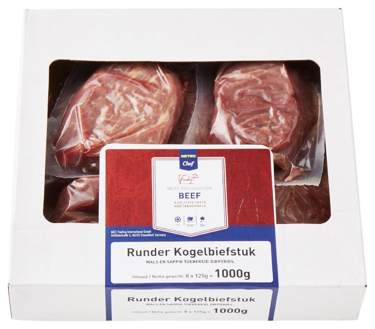 Frozen beef butt steak 8 x 125 g
